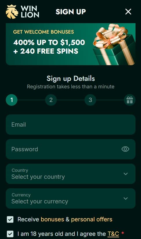 Registration at WinLion